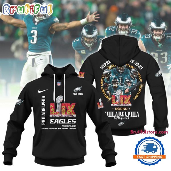 Super Bowl LIX 2025 Philadelphia Eagles Team Player Graphics Design Black Hoodie