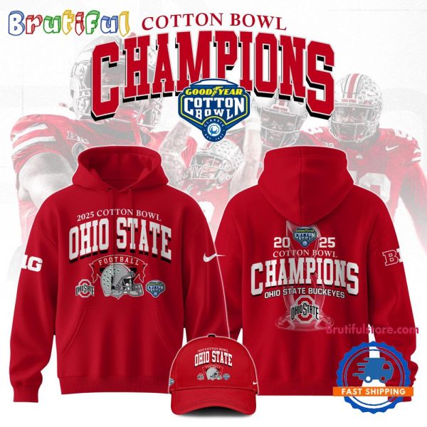 Ohio State Football Cotton Bowl Champions 2025 Red Hoodie