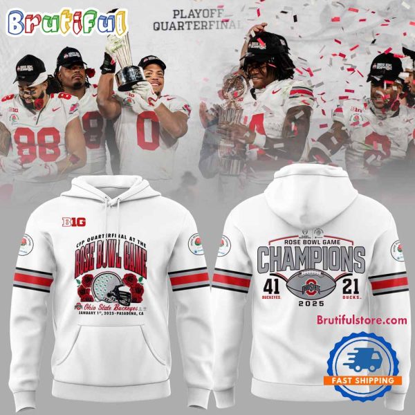Ohio State Buckeyes Football Limited 2025 Rose Bowl Champions White Hoodie