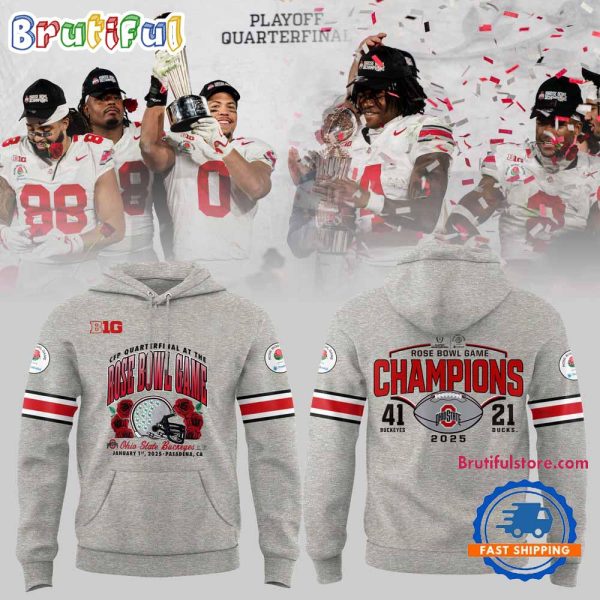 Ohio State Buckeyes Football Limited 2025 Rose Bowl Champions Grey Hoodie