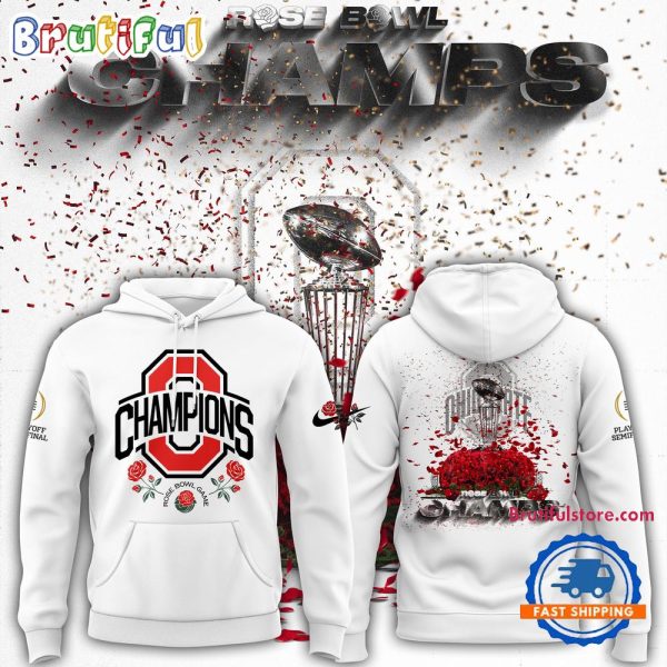 Ohio State Buckeyes Champions Rose Bowl 2025 New Design White Hoodie