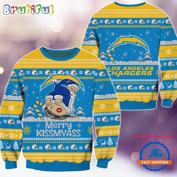 Los Angeles Chargers NFL 2024 Merrykissmyass Funny Santa Claus Christmas Ugly Sweater