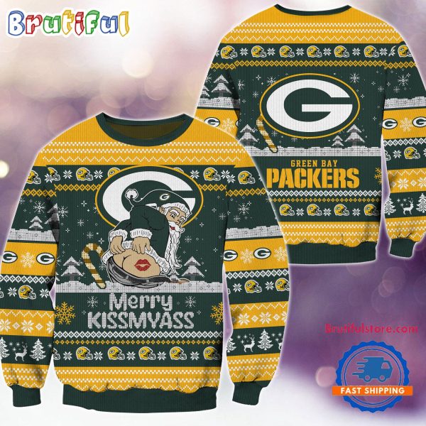 Green Bay Packers NFL 2024 Merrykissmyass Funny Santa Claus Christmas Ugly Sweater