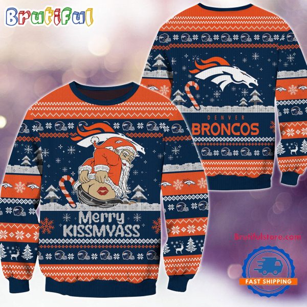 Denver Broncos NFL 2024 Merrykissmyass Funny Santa Claus Christmas Ugly Sweater