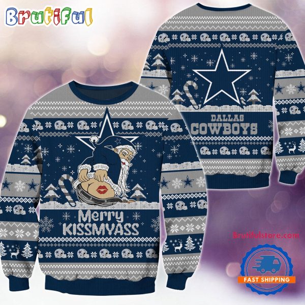 Dallas Cowboys NFL 2024 Merrykissmyass Funny Santa Claus Christmas Ugly Sweater