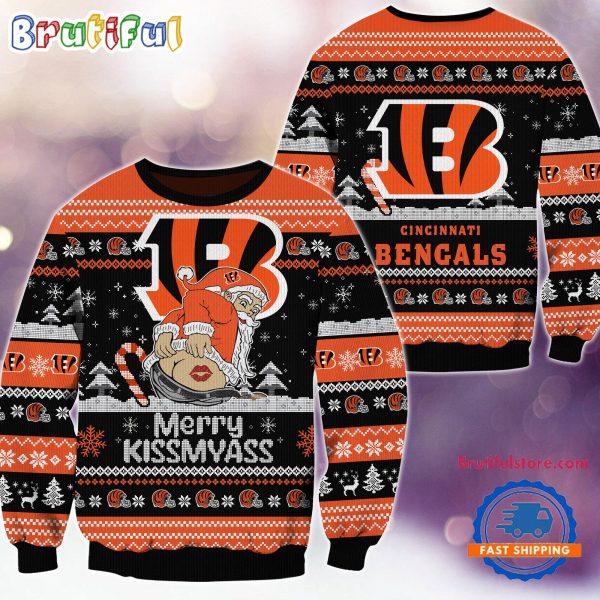 Cincinnati Bengals NFL 2024 Merrykissmyass Funny Santa Claus Christmas Ugly Sweater