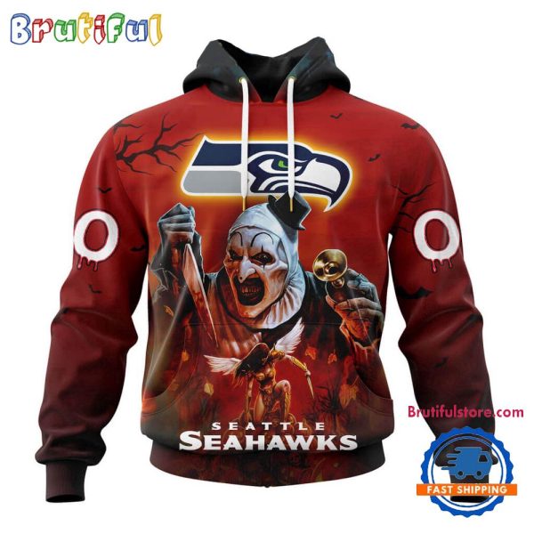 NFL Seattle Seahawks Horror Terrifier Ghoulish Valak Halloween Football Hoodie