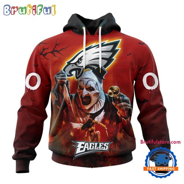 NFL Philadelphia Eagles Horror Terrifier Ghoulish Valak Halloween Football Hoodie