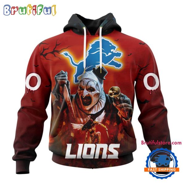 NFL Detroit Lions Horror Terrifier Ghoulish Valak Halloween Football Hoodie
