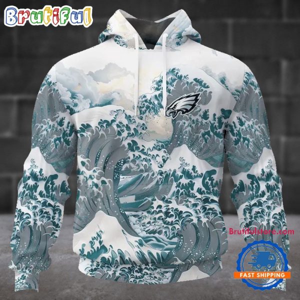 NFL Philadelphia Eagles Football Great Wave All Over Print Hoodie