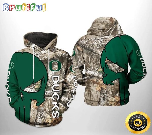 Oregon Ducks Camo Veteran Hunting and Punisher Skull 3D Hoodie Oregon Ducks Gifts For Him