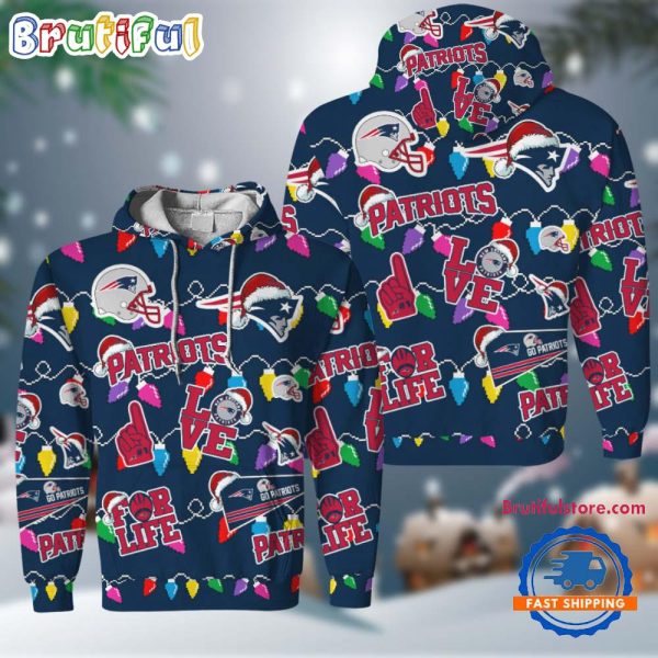 NFL New England Patriots Love For Life Football Team Merry Christmas Hoodie Shirt