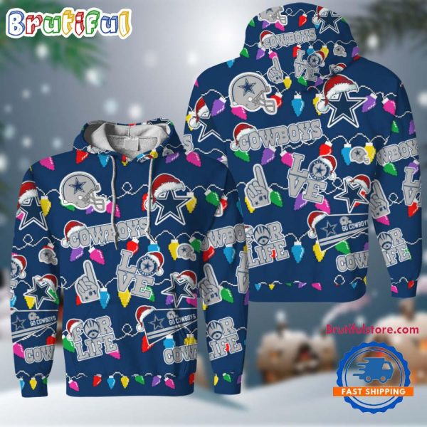 NFL Dallas Cowboys Love For Life Football Team Merry Christmas Hoodie Shirt