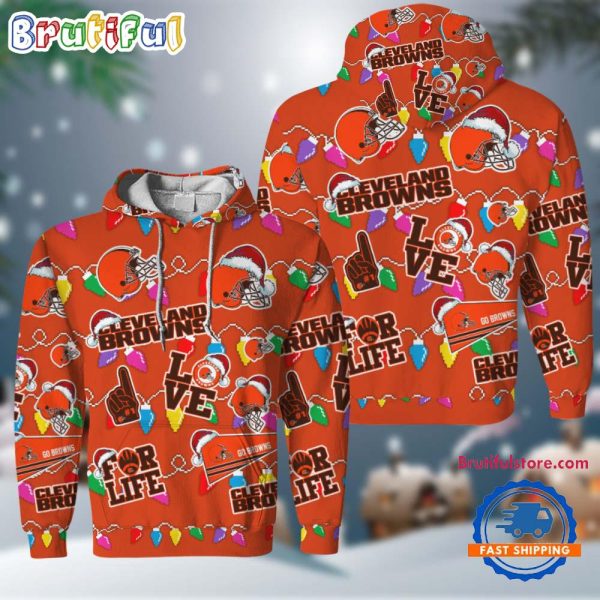 NFL Cleveland Browns Love For Life Football Team Merry Christmas Hoodie Shirt