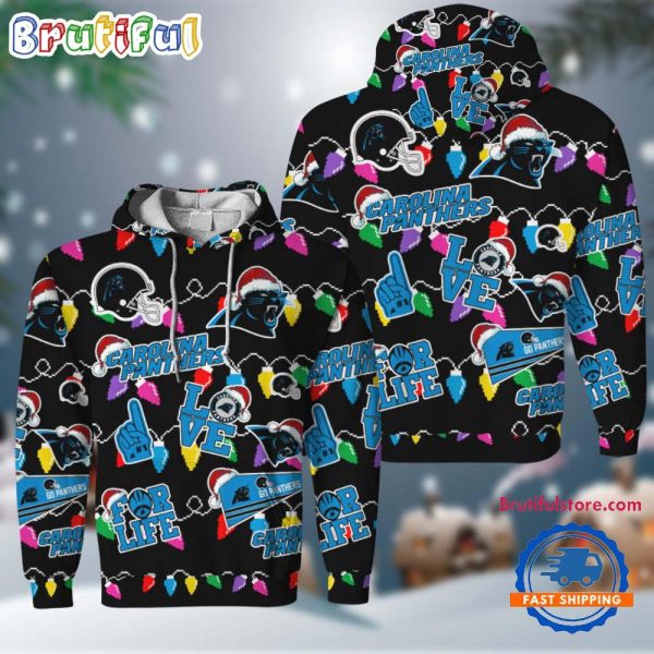 NFL Carolina Panthers Love For Life Football Team Merry Christmas Hoodie Shirt
