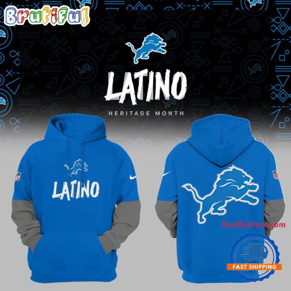 Detroit Lions Blue Latino Heritage 2024 Sideline Club Hoodie Shirt