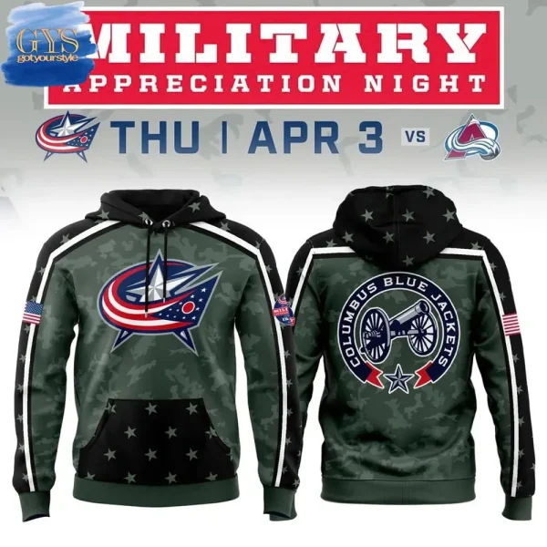 Columbus Blue Jackets Military Appreciation Night 2025 Camo Hoodie