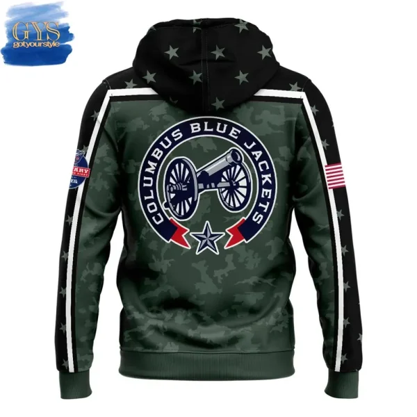 Columbus Blue Jackets Military Appreciation Night 2025 Camo Hoodie - Image 3
