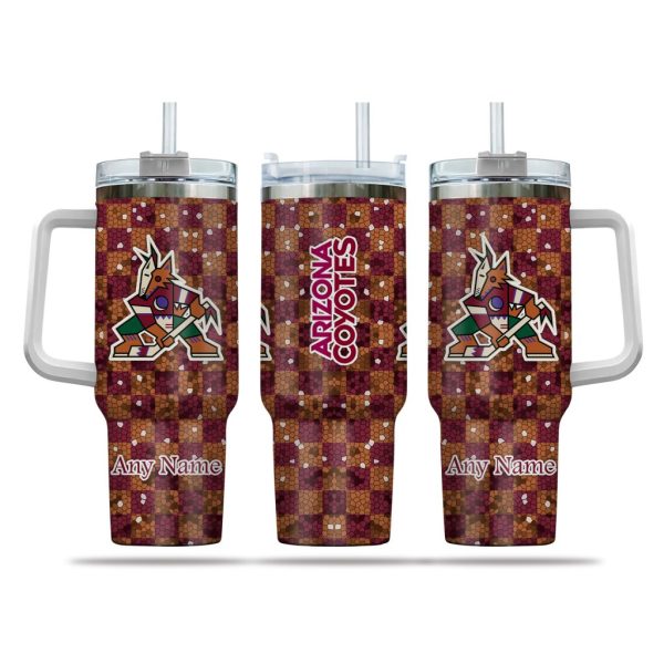 NHL Arizona Coyotes Stained Glass Effect Custom Stanley Quencher 30oz-40oz Stainless Steel Tumbler Hot And Cold Tumbler