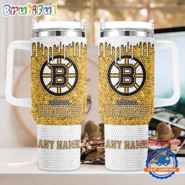 Rhinestone Bling Boston Bruins NHL Sports Custom Stanley Quencher 30oz-40oz Stainless Steel Tumbler Hot And Cold Tumbler