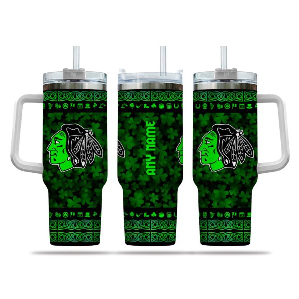 NHL Chicago Blackhawks Happy St. Patrick's Day Custom Stanley Quencher 30oz-40oz Stainless Steel Tumbler Hot And Cold Tumbler