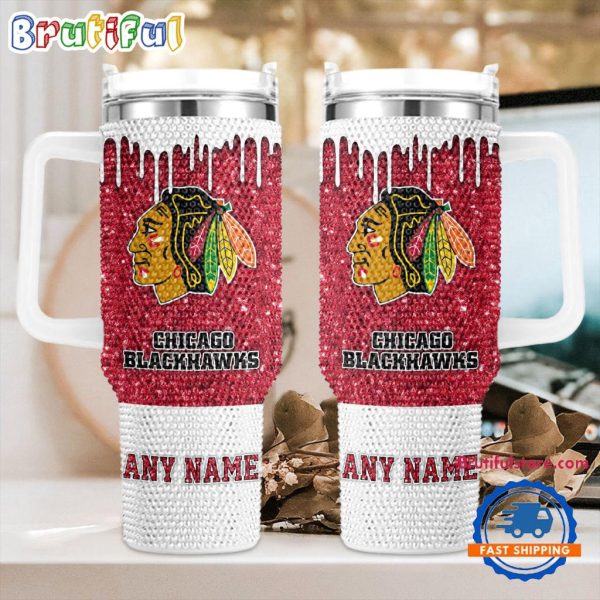 Rhinestone Bling Chicago Blackhawks NHL Sports Custom Stanley Quencher 30oz-40oz Stainless Steel Tumbler Hot And Cold Tumbler