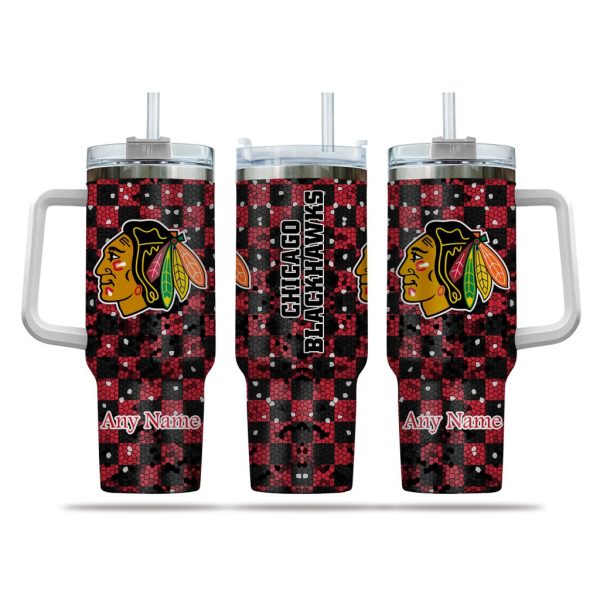 NHL Chicago Blackhawks Stained Glass Effect Custom Stanley Quencher 30oz-40oz Stainless Steel Tumbler Hot And Cold Tumbler