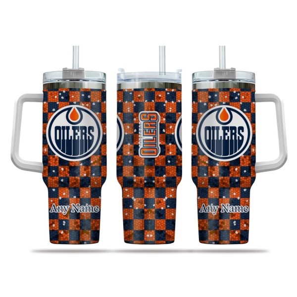 NHL Edmonton Oilers Stained Glass Effect Custom Stanley Quencher 30oz-40oz Stainless Steel Tumbler Hot And Cold Tumbler