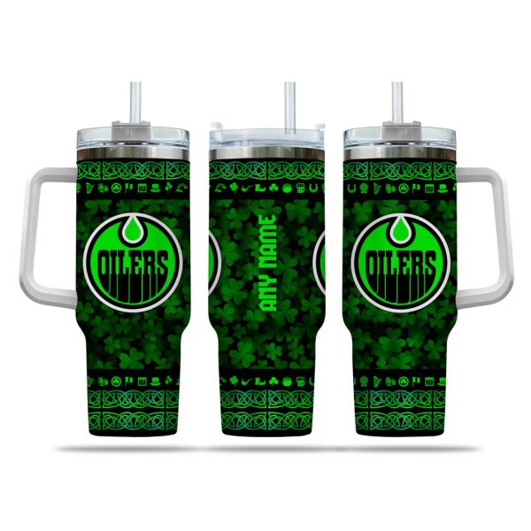 NHL Edmonton Oilers Happy St. Patrick's Day Custom Stanley Quencher 30oz-40oz Stainless Steel Tumbler Hot And Cold Tumbler