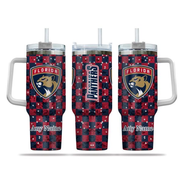 NHL Florida Panthers Stained Glass Effect Custom Stanley Quencher 30oz-40oz Stainless Steel Tumbler Hot And Cold Tumbler