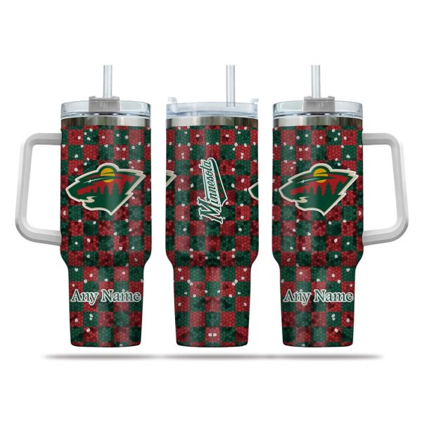 NHL Minnesota Wild Stained Glass Effect Custom Stanley Quencher 30oz-40oz Stainless Steel Tumbler Hot And Cold Tumbler