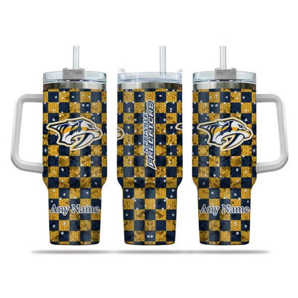 NHL Nashville Predators Stained Glass Effect Custom Stanley Quencher 30oz-40oz Stainless Steel Tumbler Hot And Cold Tumbler