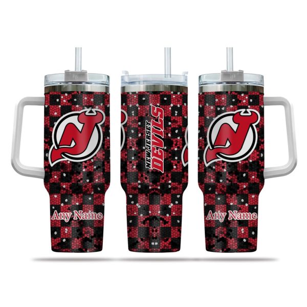 NHL New Jersey Devils Stained Glass Effect Custom Stanley Quencher 30oz-40oz Stainless Steel Tumbler Hot And Cold Tumbler