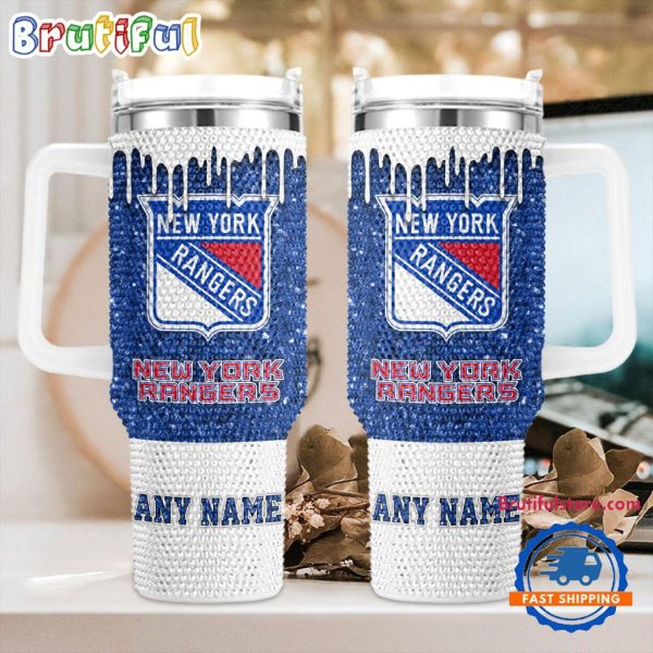 Rhinestone Bling New York Rangers NHL Sports Custom Stanley Quencher 30oz-40oz Stainless Steel Tumbler Hot And Cold Tumbler