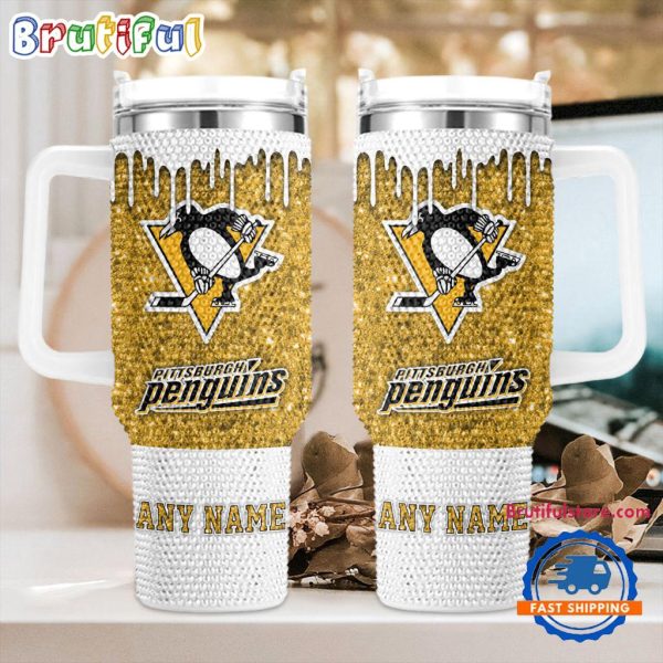 Rhinestone Bling Pittsburgh Penguins NHL Sports Custom Stanley Quencher 30oz-40oz Stainless Steel Tumbler Hot And Cold Tumbler