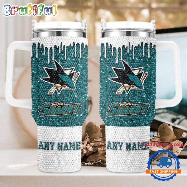 Rhinestone Bling San Jose Sharks NHL Sports Custom Stanley Quencher 30oz-40oz Stainless Steel Tumbler Hot And Cold Tumbler