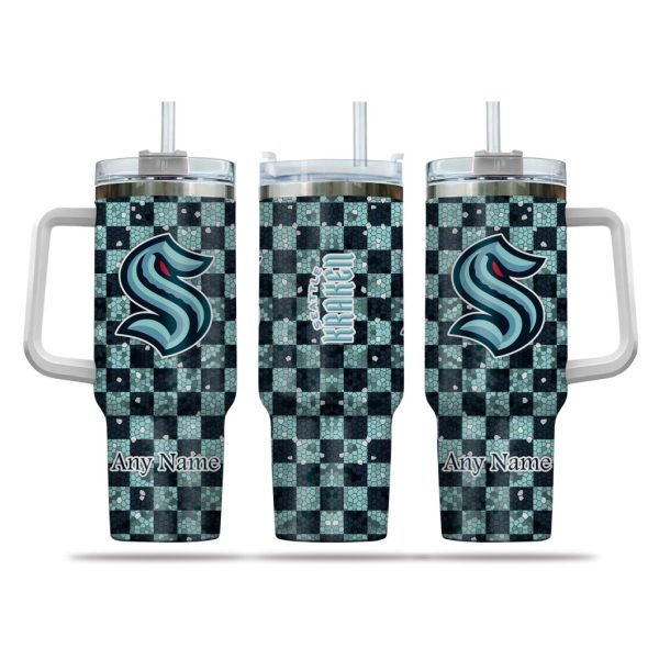 NHL Seattle Kraken Stained Glass Effect Custom Stanley Quencher 30oz-40oz Stainless Steel Tumbler Hot And Cold Tumbler
