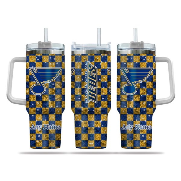 NHL St. Louis Blues Stained Glass Effect Custom Stanley Quencher 30oz-40oz Stainless Steel Tumbler Hot And Cold Tumbler