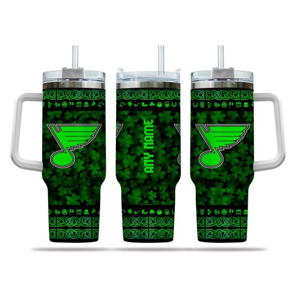 NHL St. Louis Blues Happy St. Patrick's Day Custom Stanley Quencher 30oz-40oz Stainless Steel Tumbler Hot And Cold Tumbler