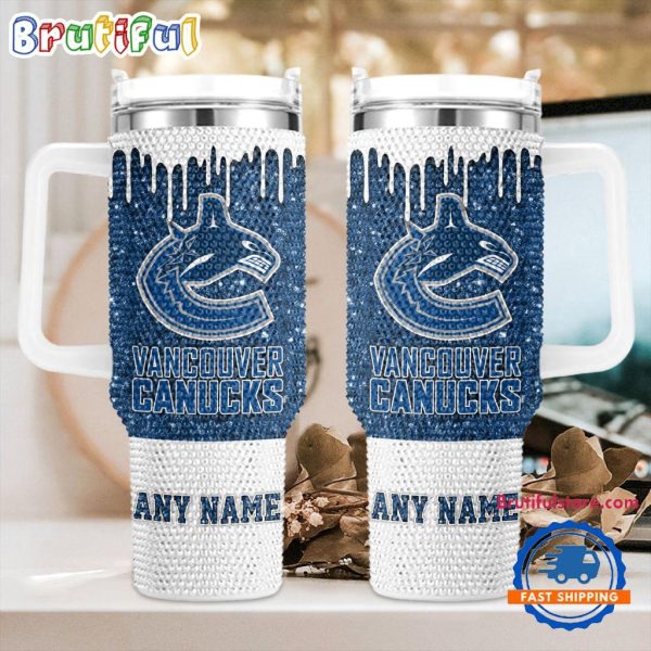 Rhinestone Bling Vancouver Canucks NHL Sports Custom Stanley Quencher 30oz-40oz Stainless Steel Tumbler Hot And Cold Tumbler
