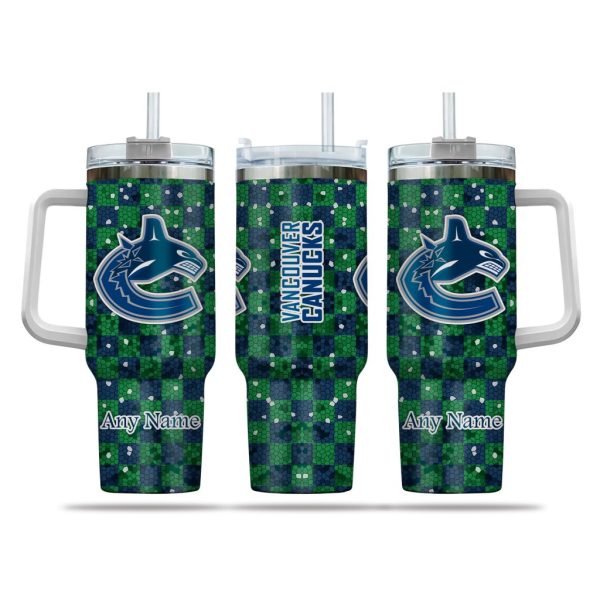 NHL Vancouver Canucks Stained Glass Effect Custom Stanley Quencher 30oz-40oz Stainless Steel Tumbler Hot And Cold Tumbler