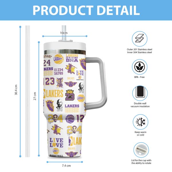 Los Angeles Lakers x Kobe Bryant NBA Custom Stanley Quencher 30oz-40oz Stainless Steel Tumbler Hot And Cold Tumbler - Image 2