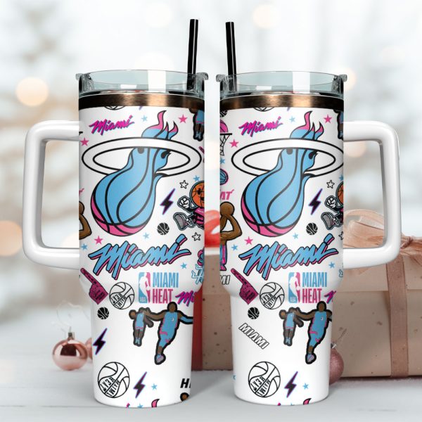 Miami Heat Basketball NBA Sport Custom Stanley Quencher 30oz-40oz Stainless Steel Tumbler Hot And Cold Tumbler - Image 3
