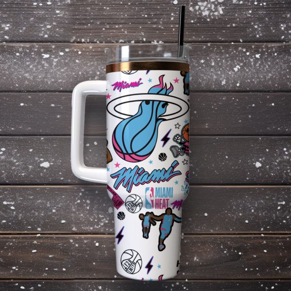 Miami Heat Basketball NBA Sport Custom Stanley Quencher 30oz-40oz Stainless Steel Tumbler Hot And Cold Tumbler - Image 4