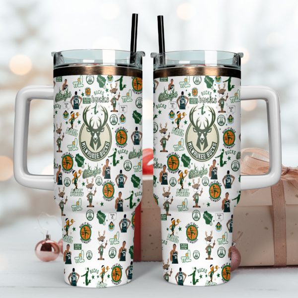 Milwaukee Bucks NBA Sports Custom Stanley Quencher 30oz-40oz Stainless Steel Tumbler Hot And Cold Tumbler - Image 4
