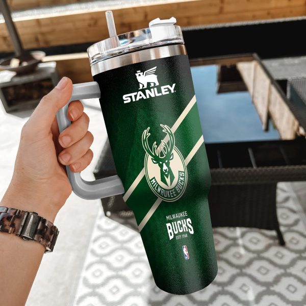 NBA Milwaukee Bucks Custom Stanley Quencher 30oz-40oz Stainless Steel Tumbler Hot And Cold Tumbler
