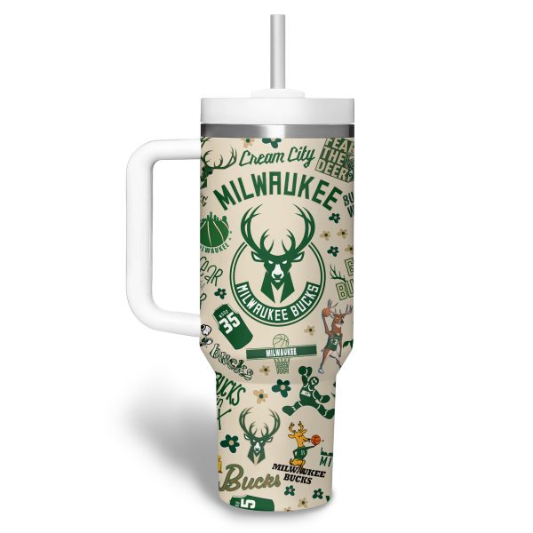 Milwaukee Bucks NBA Custom Stanley Quencher 30oz-40oz Stainless Steel Tumbler - Image 4