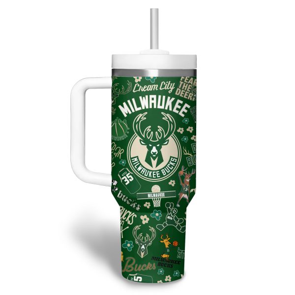Milwaukee Bucks NBA Custom Stanley Quencher 30oz-40oz Stainless Steel Tumbler - Image 6