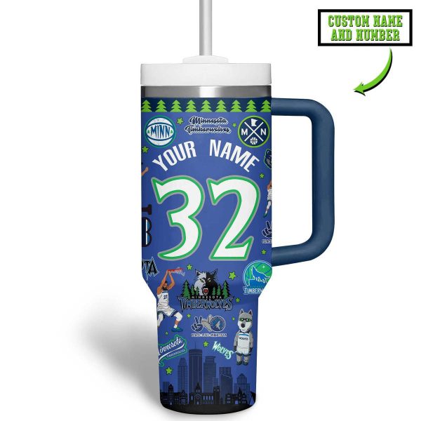 Minnesota Timberwolves NBA Custom Stanley Quencher 30oz-40oz Stainless Steel Tumbler - Image 3