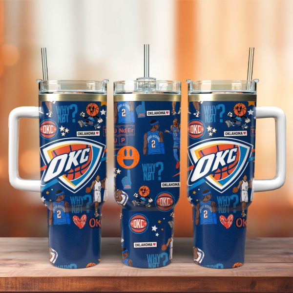 Oklahoma City Thunder Basketball NBA Sport Custom Stanley Quencher 30oz-40oz Stainless Steel Tumbler Hot And Cold Tumbler